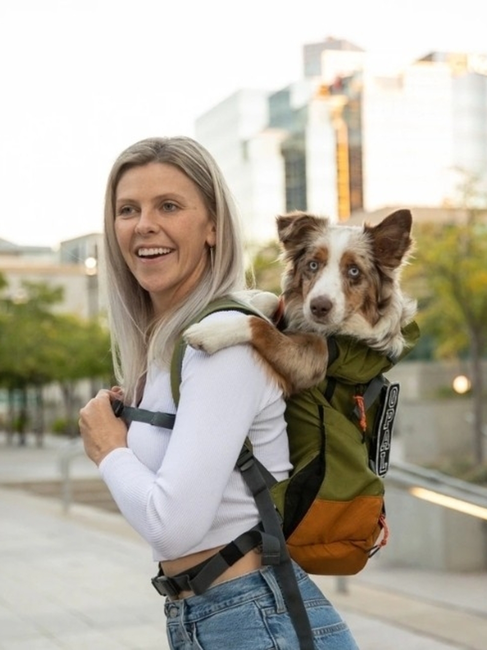 OSPREY Olive Green and Orange Pet Carrier Backpack